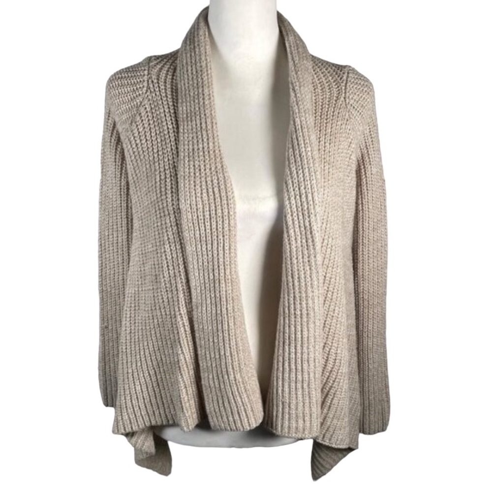 Forever 21 Beige Tan Shawl Neck Open Front Ribbed Knit Long Sleeve Cardigan S